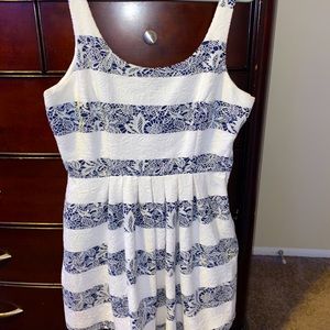 Lace Floral Blue and White Stripe Dress